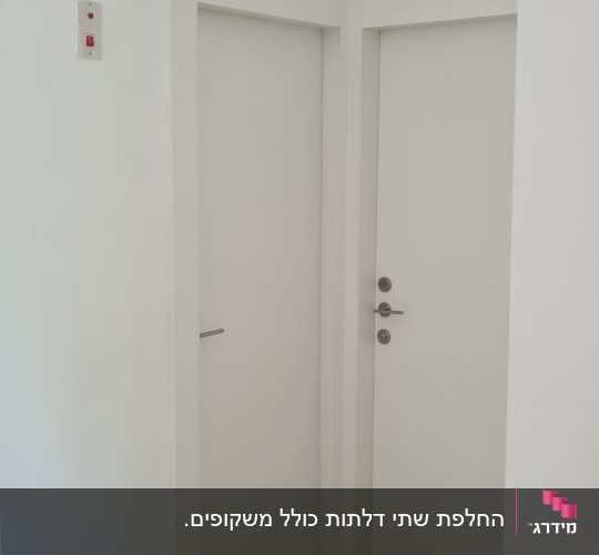 שתי דלתות לבנות עם ידיות מתכת